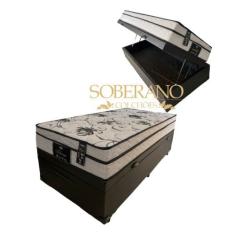 Cama Box Com Baú Solteiro + Colchão De Molas Ensacadas - Soberano -Luf