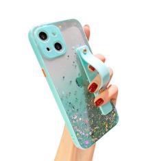 siduater Capa com suporte de alça para iPhone 13 Mini de 5,4 polegadas com suporte conversível, capa transparente com glitter brilhante macio TPU macio com alça ajustável para o dedo para iPhone 13