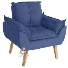 Poltrona/Cadeira Decorativa Opala  Azul Marinho  Com  Pés Quadrado Smf