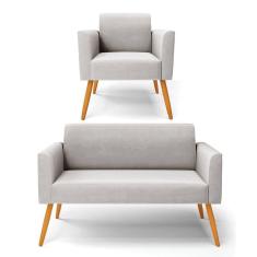 Sofá Namoradeira Com Poltrona Pés Palito Castanho Marisa Veludo D03 - D\`rossi Cor Cinza