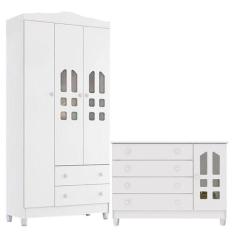 Cômoda Gran Selena e Guarda Roupa Infantil New Selena 3 Portas Branco 