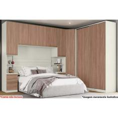 Quarto Casal Modulado Seletto 5 Peças (1 Ponte + 1 Closet Canto + 1 Guarda Roupa 2 Portas De Correr + 2 Complementos) Qm121 Areia-jequitibá