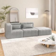 Sofá Modular de Canto 01 Canto 01 Poltrona e 01 Puff Easybox Cabecasa Madeiramadeira Cinza Claro