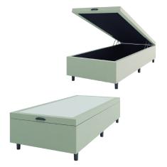 Base Cama Box Baú Solteiro 79x198x41cm Bege Suede Veludo Prince
