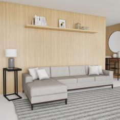 Sofá 4 Lugares Alive com Chaise Esquerdo Pés e Base em Madeira Linho Cotton Cru