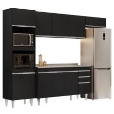 Armário De Cozinha Modulada 4 Peças Cp12 Balcão Com Pia Inox Preto - Lumil