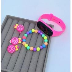 Kit Relógio Infantil Digital Led Esportivo Bracelete Prova água Crianç