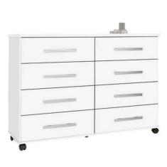 Cômoda Jade com 8 Gavetas Corrediça Telescópica e Rodinhas Cor Branco 