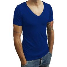Camiseta Gola V Funda Básica Slim Lisa Manga Curta tamanho:egg;cor:azul