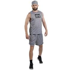 Fantasia Presidiário Adulto Masculino Com Bermuda Listrado - HNG, Pret