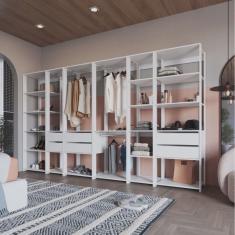 Guarda Roupa Closet 6 Peças com 3 Cabideiros 6 Gavetas 16 Nichos Easy