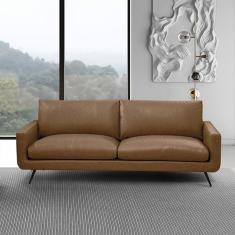 Sofá 2 Lugares Paloma 183cm Sala De Estar Couro Marrom Claro Manchado