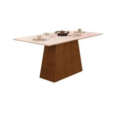 Mesa de Sala Jantar Dulce c/ Tampo Madeirado Vidro Reto 180x90cm Freijó/Off White - DJ Móveis