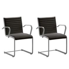 Kit 2 Cadeiras Escritório Fixa Preta Com Braços Alezzi Prata