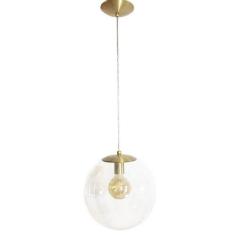 Pendente Redondo Esfera 35cm Dourado Vidro Cristal 1 Lâmpada Madelustr