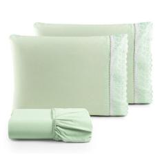 Jogo Lençol King Suave Barrado Lese 3 Peças Barato - Verde - Casa Show