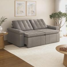 Sofá Cama Retrátil e Reclinável 4 Lugares 240cm Linho com Molas Palmeira Cabecasa Madeiramadeira