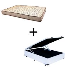 Cama Box Baú Viúva 128 Tecido Sintético Branco Com Colchão 128 Flórida Bello Box - 100% Espuma - D26 Cinza