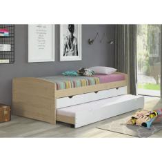 Bicama Solteiro 3 Gavetas em Madeira Maciça Ulli Inter Link Natural/Branco