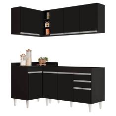 Armário De Cozinha Modulado De Canto Direito 4 Peças Cp37 Balcão Sem Tampo Preto - Lumil