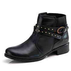Bota Feminina de Couro Cano Curto Legitimo Preta (33)