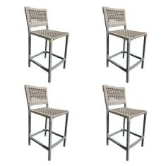 Kit 4 Banquetas França Em Corda Náutica E Base Em Alumínio Cinza Para área Gourmet Areia - Cor: Bege
