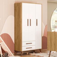 Guarda-Roupa de Bebê Encanto 3 Portas 2 Gavetas Freijó/Branco Acetinado - Qmovi