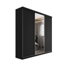 Guarda-Roupa Casal com 1 Espelho Geneve 100% MDF 3 Portas 4 Gavetas Preto