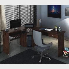 Mesa para Escritório em L 1 Gaveta Max Zanzini Jacarandá