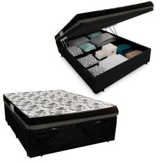 Cama Box Baú Casal Suede + Colchão Ortobom Iso Dupla Face 138x188x60 Cor:preto