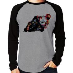 Camiseta Raglan Motorcycle Racing Manga Longa - Foca na Moda, Cinza, P