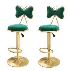 Conjunto de 2 Banquetas de Veludo Dourado, Cadeira Alta de Ilha De Cozinha, Banqueta de Barra Giratória de Altura Ajustável, Assento de Sala de Jantar com Altura de Balcão com Encosto, 24"-33"