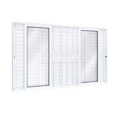 Janela Veneziana Alumínio Central 4 Folhas Móveis 2 Fixas com Grade Lucasa Eccellente  100cmx150cm Branco