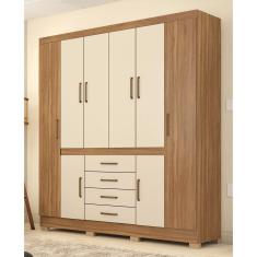 Guarda Roupa Roupeiro Casal 84020 08 Portas 04 Gavetas c/ Espelho New Realce Amendola Touch Off White Demóbile 