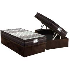Conjunto Box Baú Solteiro: Colchão Molas Probel Prolastic ProDormir Palace + Base CRC Suede Brown(88x188)