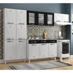 Armário de Cozinha de Aço Completa com Balcão para Pia Clara Multimóveis CR6155 Branco/Preto