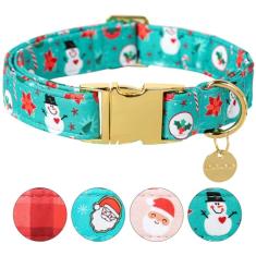 UP URARA Pup Coleira de cachorro de Natal, Natal de algodão para cachorrinho para gato, verde com fivela de metal, presente de boneco de neve, PP, pescoço de 20 a 30 cm
