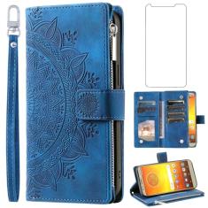 Capa de telefone para Moto E5/G6 Play/MotoG6 Forge capa carteira com protetor de tela e alça de pulso mandala flor flip zíper suporte para cartão de crédito Motorola MotoG6Play Moto6 G 6 6G G6Play