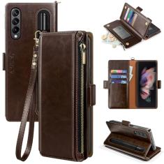 Antsturdy Capa carteira feminina compatível com Samsung Galaxy Z Fold 3 5G com 【S Pen Holder】 Capa de telefone com alça de couro PU com bloqueio de RFID Flip Folio Cover Slots de crédito masculina,