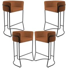 Kit 04 Banquetas Fixa Preto Veludo Telha C-262