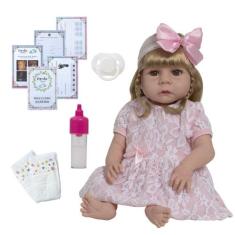 Boneca Reborn Loira Gatinha Vestido De Renda Envio Imediato - Cegonha 