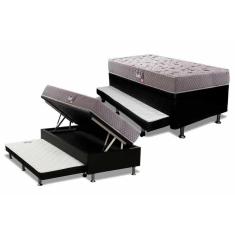 Cama Box Baú C/Auxiliar Solteiro: Colchão Herval D28 / Ag65 Black Double Side + Base Black(88X188)