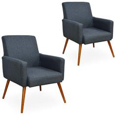 Kit 02 Poltronas Decorativas Para Sala de Estar Maria W01 Linho Chumbo - Lyam Decor