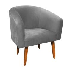 Poltrona Stella Suede Grafite Pés Palito Castanho Drossi - CASA DO PUF