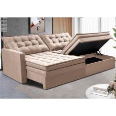 Sofá Sem Caixa Retrátil Baú 1,60m Cama inBox Secret Suede Velusoft Bege