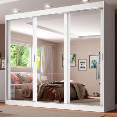 Guarda Roupa Casal Napoli 3 Portas de Espelho Branco Madesa