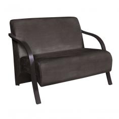 Poltrona Namoradeira Vênus Suede Braço Madeira Marrom