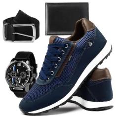 Tênis Masculino Sapatênis Casual com Relógio + Cinto e Carteira - MKSH