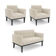 Namoradeira 2 Poltronas Base Madeira Fixa Pto Elisa Bouclê Bege D03 - D'rossi