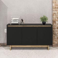 Aparador 3 Portas Los Angeles Politorno Preto/Carvalho Claro